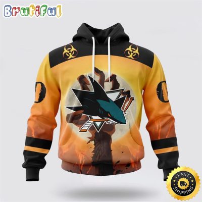 Personalized NHL San Jose Sharks All Over Print 3D Hoodie Special Zombie Design For Halloween