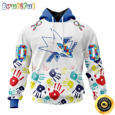 Personalized NHL San Jose Sharks Autism Awareness Hands Design All Over Print 3D Hoodie Unisex Hoodie