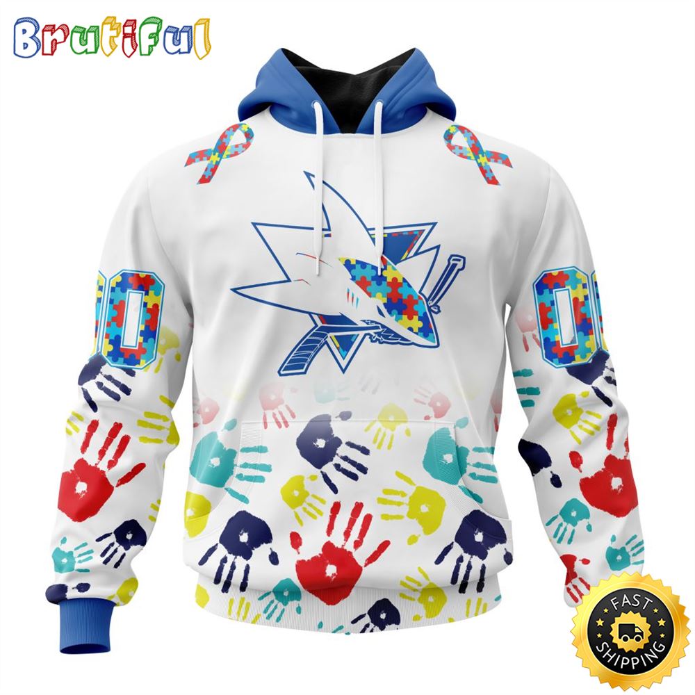Personalized NHL San Jose Sharks Autism Awareness Hands Design All Over Print 3D Hoodie Unisex Hoodie