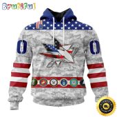 Personalized NHL San Jose Sharks Hoodie Armed Forces Appreciation All Over Print 3D Hoodie Unisex Tshirt Hoodie