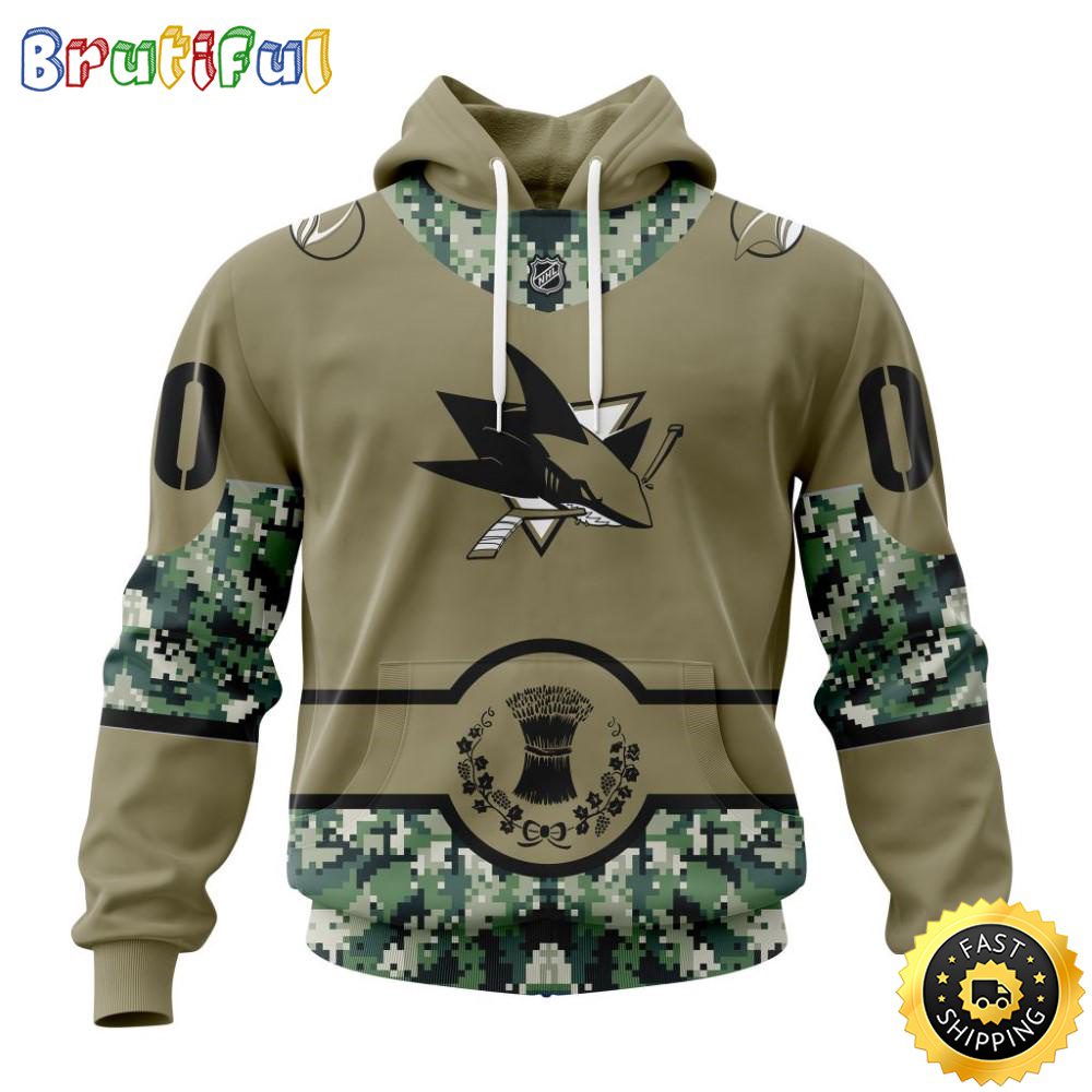 Personalized NHL San Jose Sharks Hoodie Military Camo With City Or State Flag 3D Hoodie Unisex Tshirt Hoodie