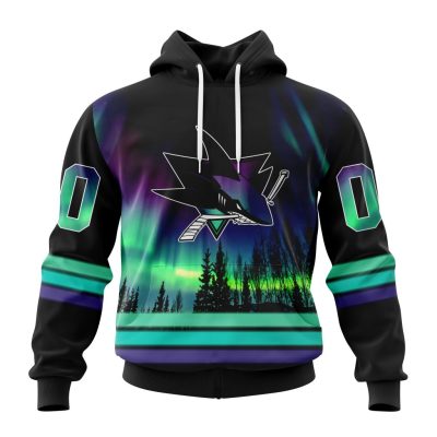 Personalized NHL San Jose Sharks Hoodie Special Design With Northern Lights All Over Print 3D Hoodie Unisex
