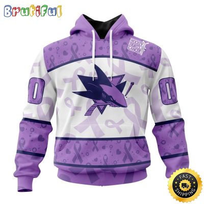 Personalized NHL San Jose Sharks Special Lavender Hockey Fights Cancer All Over Print 3D Hoodie Unisex Hoodie Tshirt Sweatshirt