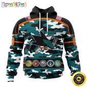 Personalized NHL San Jose Sharks With Camo Team Color And Military Force Logo All Over Print 3D Hoodie Unisex Hoodie Tshirt Sweatshirt