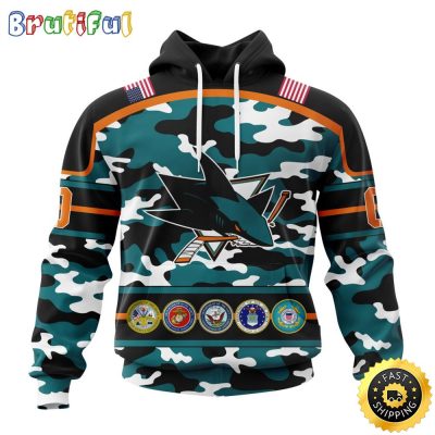 Personalized NHL San Jose Sharks With Camo Team Color And Military Force Logo All Over Print 3D Hoodie Unisex Hoodie Tshirt Sweatshirt