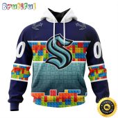 Personalized NHL Seattle Kraken All Over Print 3D Hoodie Autism Awareness Design Unisex Hoodie