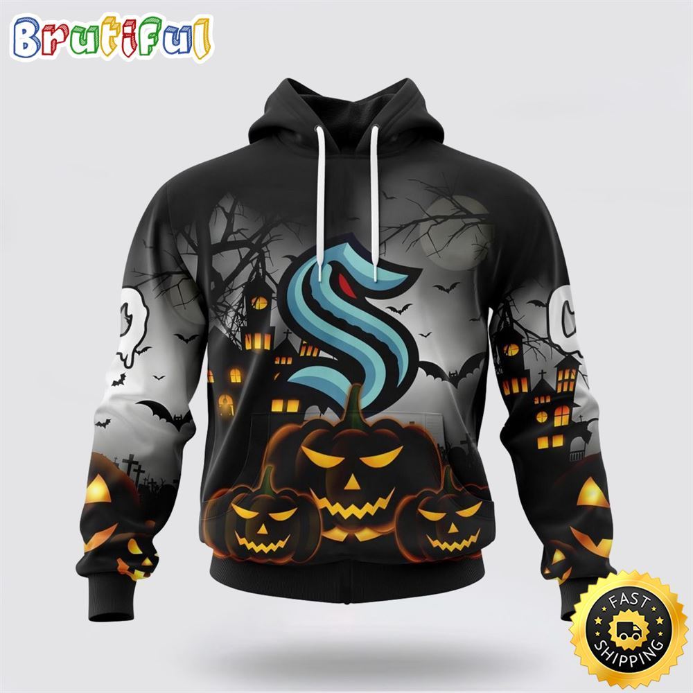 Personalized NHL Seattle Kraken All Over Print 3D Hoodie Special Design Pumpkins For Halloween