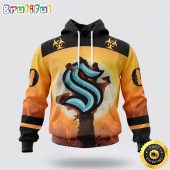Personalized NHL Seattle Kraken All Over Print 3D Hoodie Special Zombie Design For Halloween