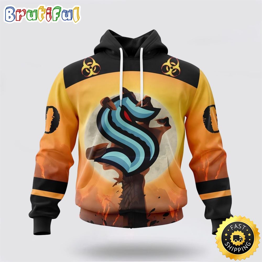 Personalized NHL Seattle Kraken All Over Print 3D Hoodie Special Zombie Design For Halloween Personalized NHL Seattle Kraken All Over Print 3D Hoodie Special Zombie Design For Halloween