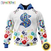 Personalized NHL Seattle Kraken Autism Awareness Hands Design All Over Print 3D Hoodie Unisex Hoodie
