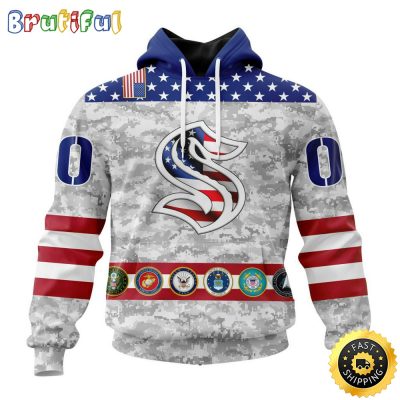 Personalized NHL Seattle Kraken Hoodie Armed Forces Appreciation All Over Print 3D Hoodie Unisex Tshirt Hoodie