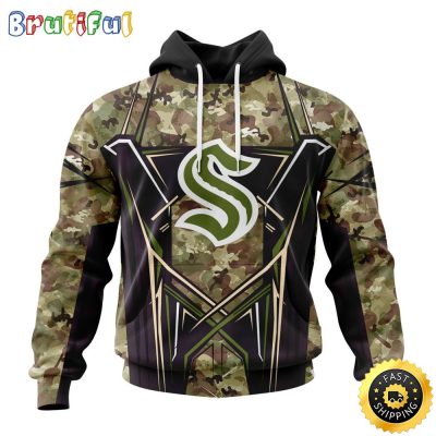 Personalized NHL Seattle Kraken Hoodie Special Camo Color Design All Over Print 3D Unisex Hoodie