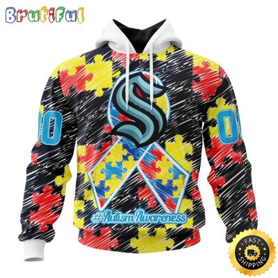 Personalized NHL Seattle Kraken Special Autism Awareness Month All Over Print 3D Hoodie Unisex Hoodie
