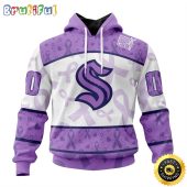 Personalized NHL Seattle Kraken Special Lavender Hockey Fights Cancer All Over Print 3D Hoodie Unisex Hoodie Tshirt Sweatshirt