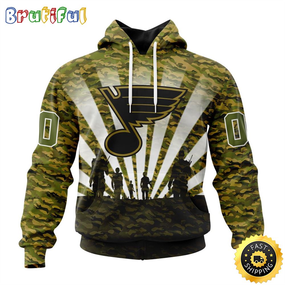 Personalized NHL St. Louis Blues All Over Print 3D Hoodie Military Camo Kits For Veterans Day And Rememberance Day