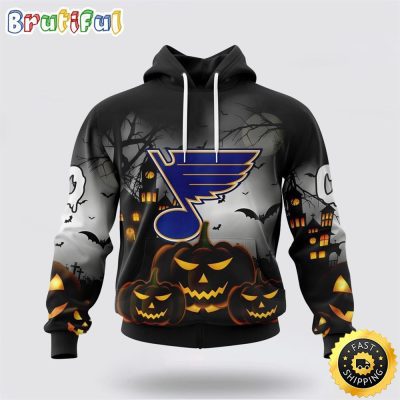 Personalized NHL St. Louis Blues All Over Print 3D Hoodie Special Design Pumpkins For Halloween
