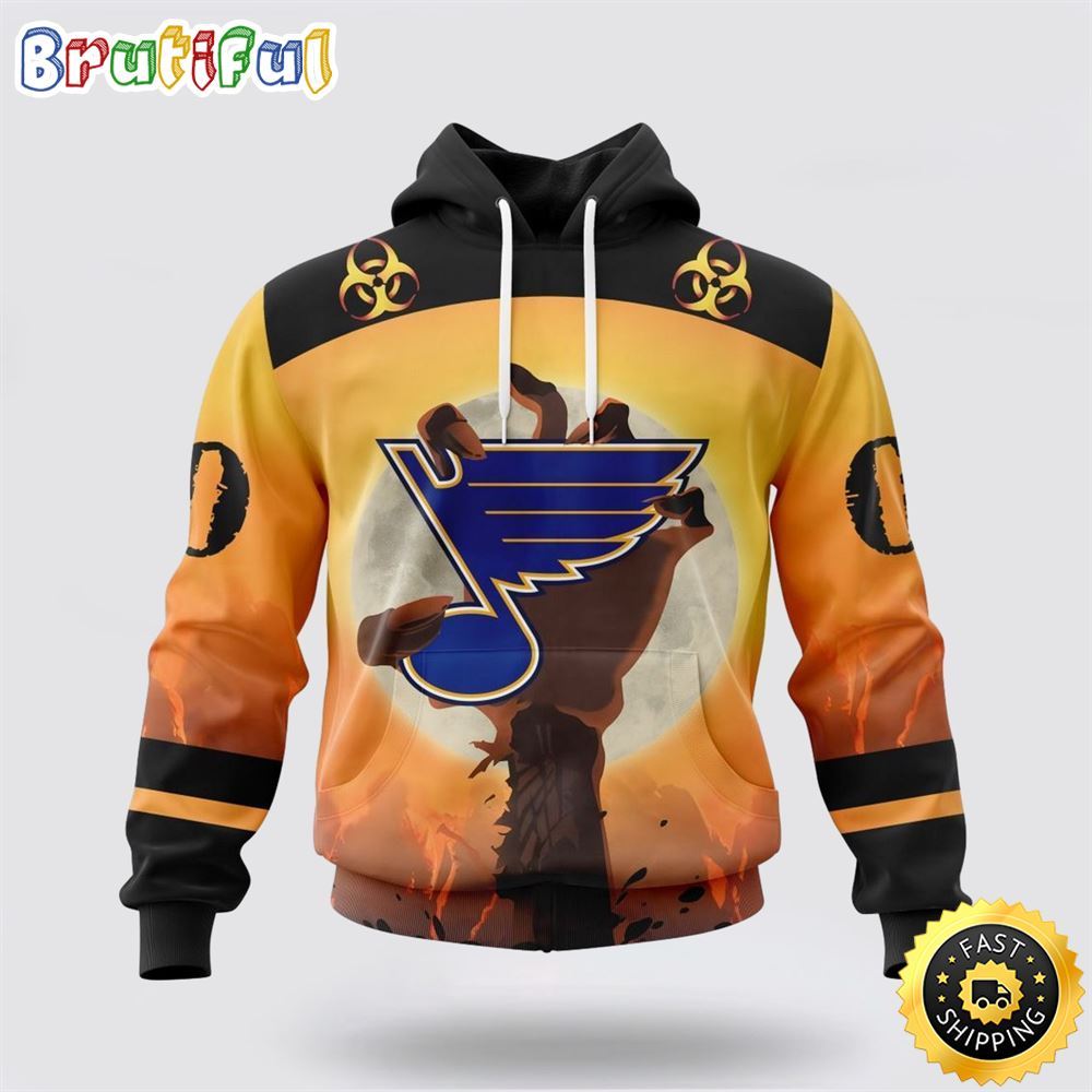 Personalized NHL St. Louis Blues All Over Print 3D Hoodie Special Zombie Design For Halloween