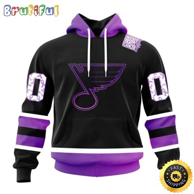 Personalized NHL St. Louis Blues Hoodie Special Black Hockey Fights Cancer All Over Print 3D Hoodie Unisex Hoodie