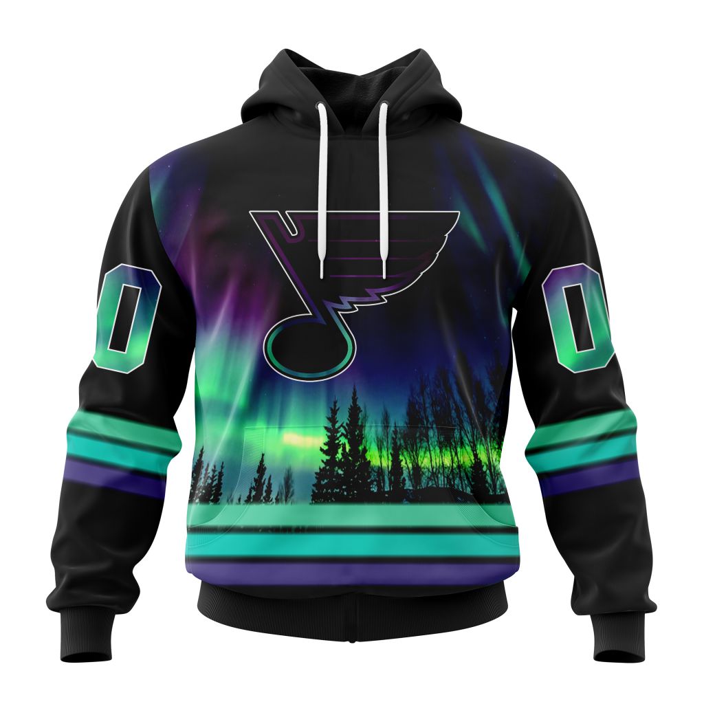 Personalized NHL St. Louis Blues Hoodie Special Design With Northern Lights All Over Print 3D Hoodie Unisex