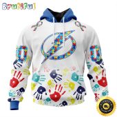 Personalized NHL Tampa Bay Lightning Autism Awareness Hands Design All Over Print 3D Hoodie Unisex Hoodie
