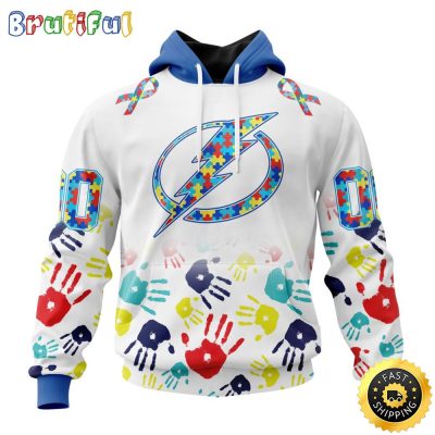 Personalized NHL Tampa Bay Lightning Autism Awareness Hands Design All Over Print 3D Hoodie Unisex Hoodie