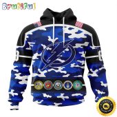 Personalized NHL Tampa Bay Lightning With Camo Team Color And Military Force Logo All Over Print 3D Hoodie Unisex Hoodie Tshirt Sweatshirt