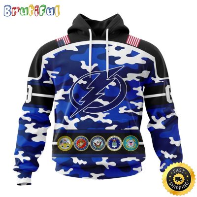 Personalized NHL Tampa Bay Lightning With Camo Team Color And Military Force Logo All Over Print 3D Hoodie Unisex Hoodie Tshirt Sweatshirt
