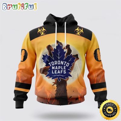 Personalized NHL Toronto Maple Leafs All Over Print 3D Hoodie Special Zombie Design For Halloween