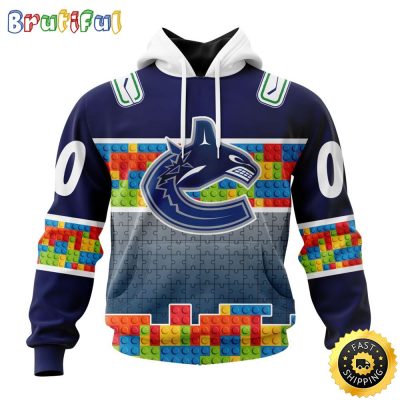 Personalized NHL Vancouver Canucks All Over Print 3D Hoodie Autism Awareness Design Unisex Hoodie