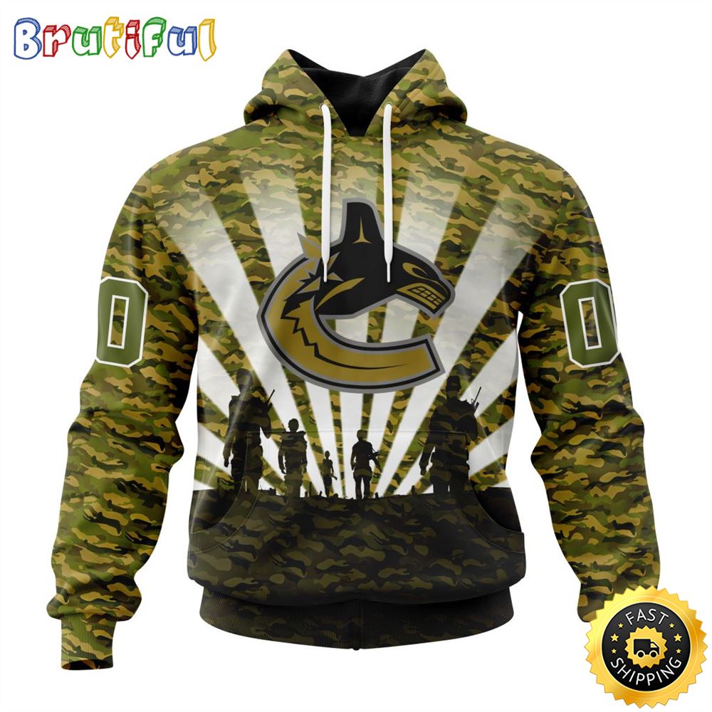Personalized NHL Vancouver Canucks All Over Print 3D Hoodie Military Camo Kits For Veterans Day And Rememberance Day