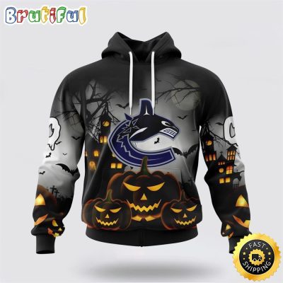 Personalized NHL Vancouver Canucks All Over Print 3D Hoodie Special Design Pumpkins For Halloween