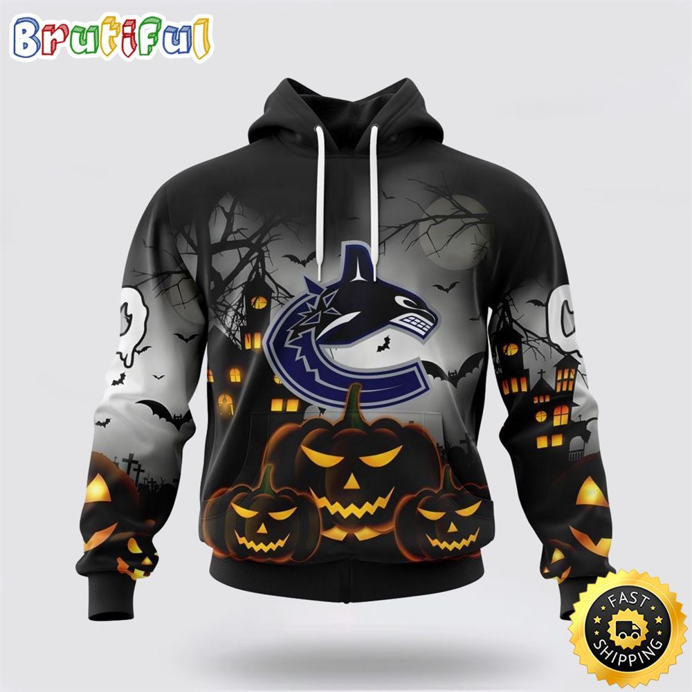 Personalized NHL Vancouver Canucks All Over Print 3D Hoodie Special Design Pumpkins For Halloween