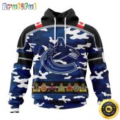 Personalized NHL Vancouver Canucks With Camo Team Color And Military Force Logo All Over Print 3D Hoodie Unisex Hoodie Tshirt Sweatshirt