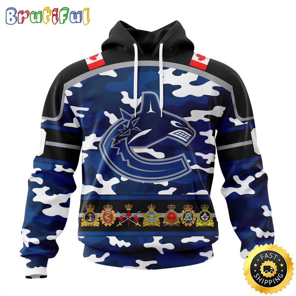 Personalized NHL Vancouver Canucks With Camo Team Color And Military Force Logo All Over Print 3D Hoodie Unisex Hoodie Tshirt Sweatshirt