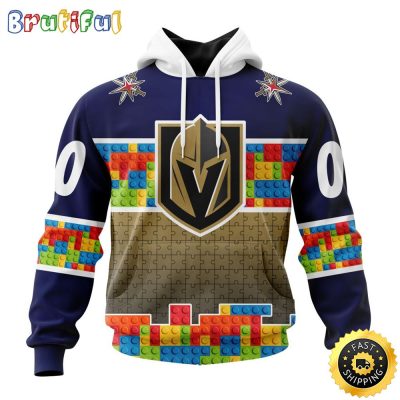 Personalized NHL Vegas Golden Knights All Over Print 3D Hoodie Autism Awareness Design Unisex Hoodie