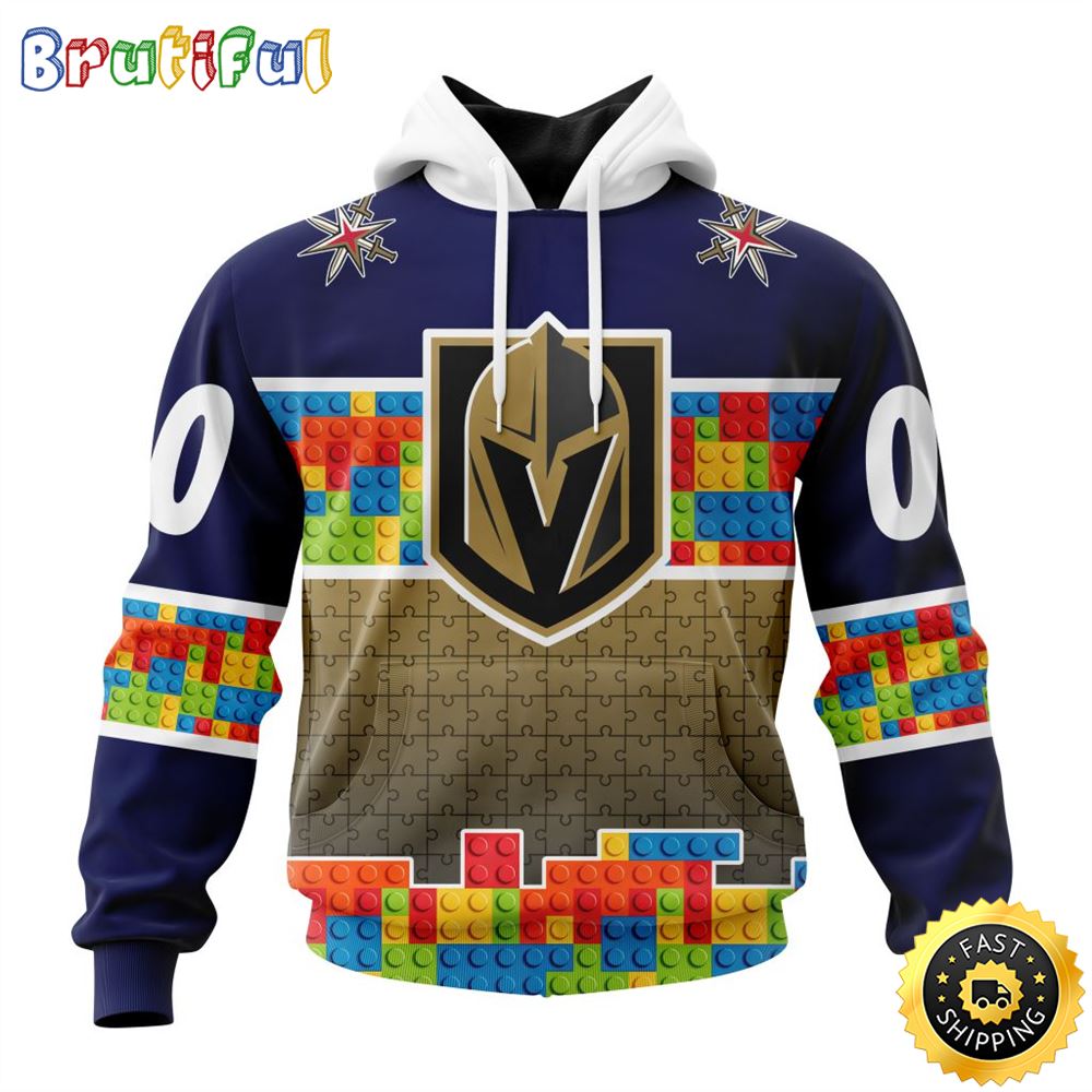 Personalized NHL Vegas Golden Knights All Over Print 3D Hoodie Autism Awareness Design Unisex Hoodie