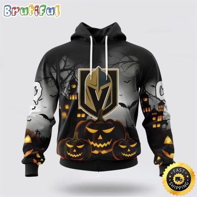 Personalized NHL Vegas Golden Knights All Over Print 3D Hoodie Special Design Pumpkins For Halloween