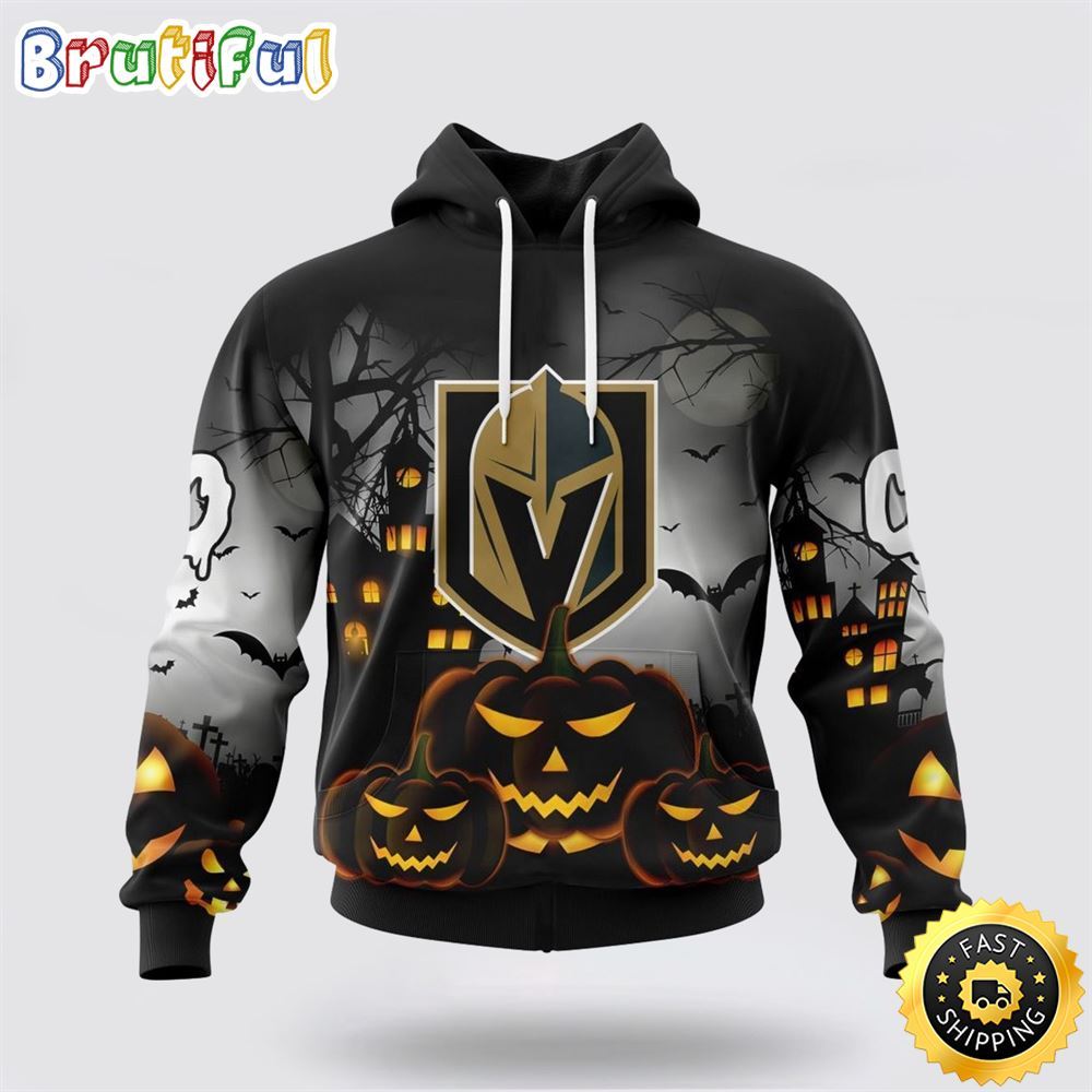 Personalized NHL Vegas Golden Knights All Over Print 3D Hoodie Special Design Pumpkins For Halloween