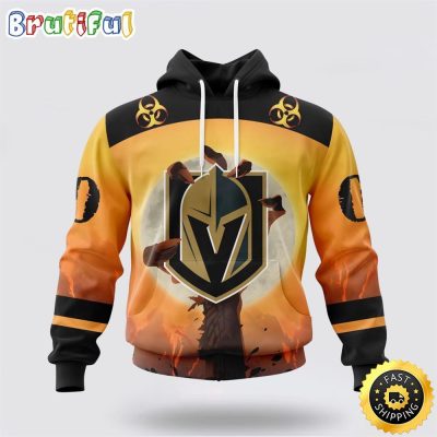 Personalized NHL Vegas Golden Knights All Over Print 3D Hoodie Special Zombie Design For Halloween