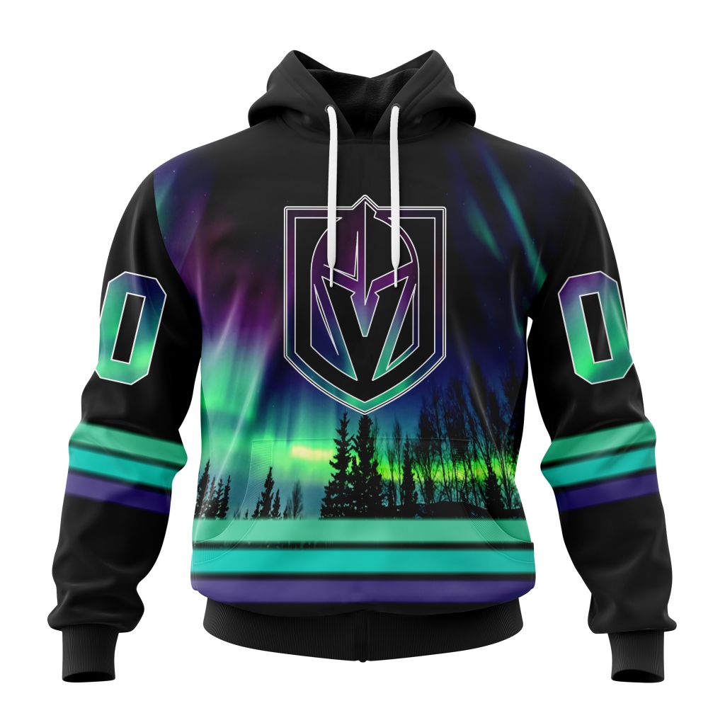 Personalized NHL Vegas Golden Knights Hoodie Special Design With Northern Lights All Over Print 3D Hoodie Unisex