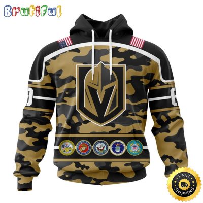 Personalized NHL Vegas Golden Knights With Camo Team Color And Military Force Logo All Over Print 3D Hoodie Unisex Hoodie Tshirt Sweatshirt