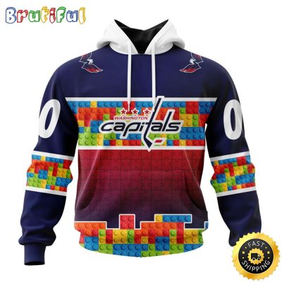 Personalized NHL Washington Capitals All Over Print 3D Hoodie Autism Awareness Design Unisex Hoodie