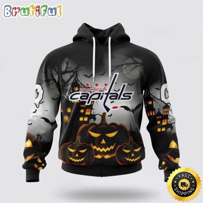 Personalized NHL Washington Capitals All Over Print 3D Hoodie Special Design Pumpkins For Halloween