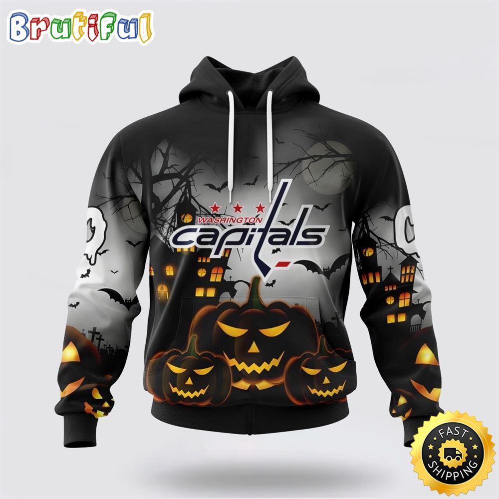 Personalized NHL Washington Capitals All Over Print 3D Hoodie Special Design Pumpkins For Halloween