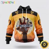 Personalized NHL Washington Capitals All Over Print 3D Hoodie Special Zombie Design For Halloween