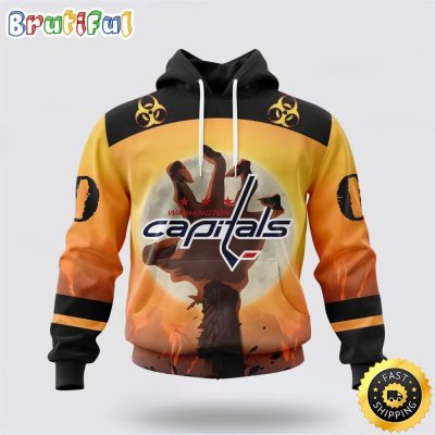 Personalized NHL Washington Capitals All Over Print 3D Hoodie Special Zombie Design For Halloween