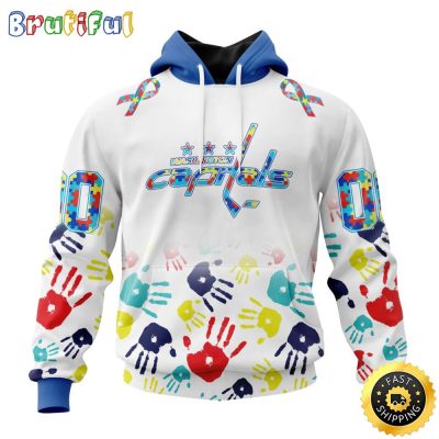 Personalized NHL Washington Capitals Autism Awareness Hands Design All Over Print 3D Hoodie Unisex Hoodie