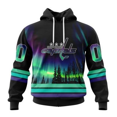 Personalized NHL Washington Capitals Hoodie Special Design With Northern Lights All Over Print 3D Hoodie Unisex