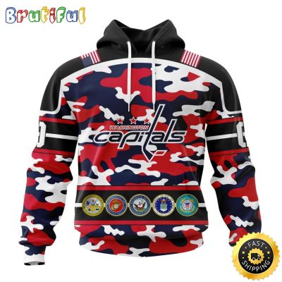 Personalized NHL Washington Capitals With Camo Team Color And Military Force Logo All Over Print 3D Hoodie Unisex Hoodie Tshirt Sweatshirt