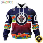 Personalized NHL Winnipeg Jets All Over Print 3D Hoodie Autism Awareness Design Unisex Hoodie